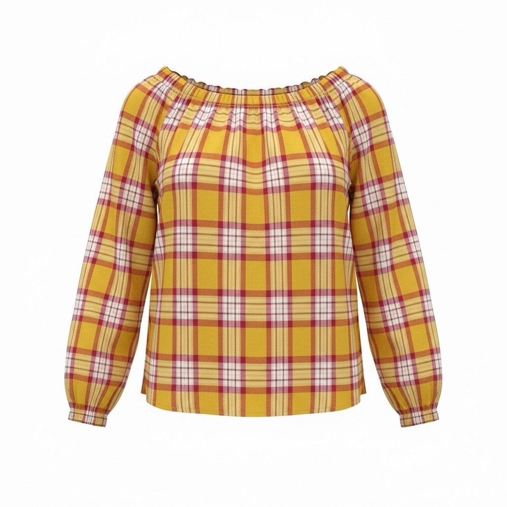 Old Navy Autumn Yellow Red Gingham Peasant Top Women’s Size L